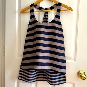 BCBGMaxAria Navy and Grey Striped Blouse - XXS